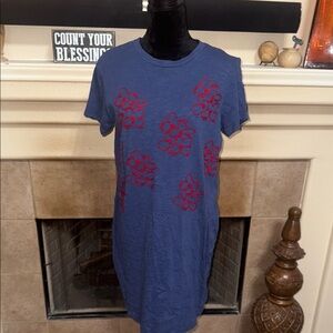 Philosophy Blue Dress with Red Floral Accents